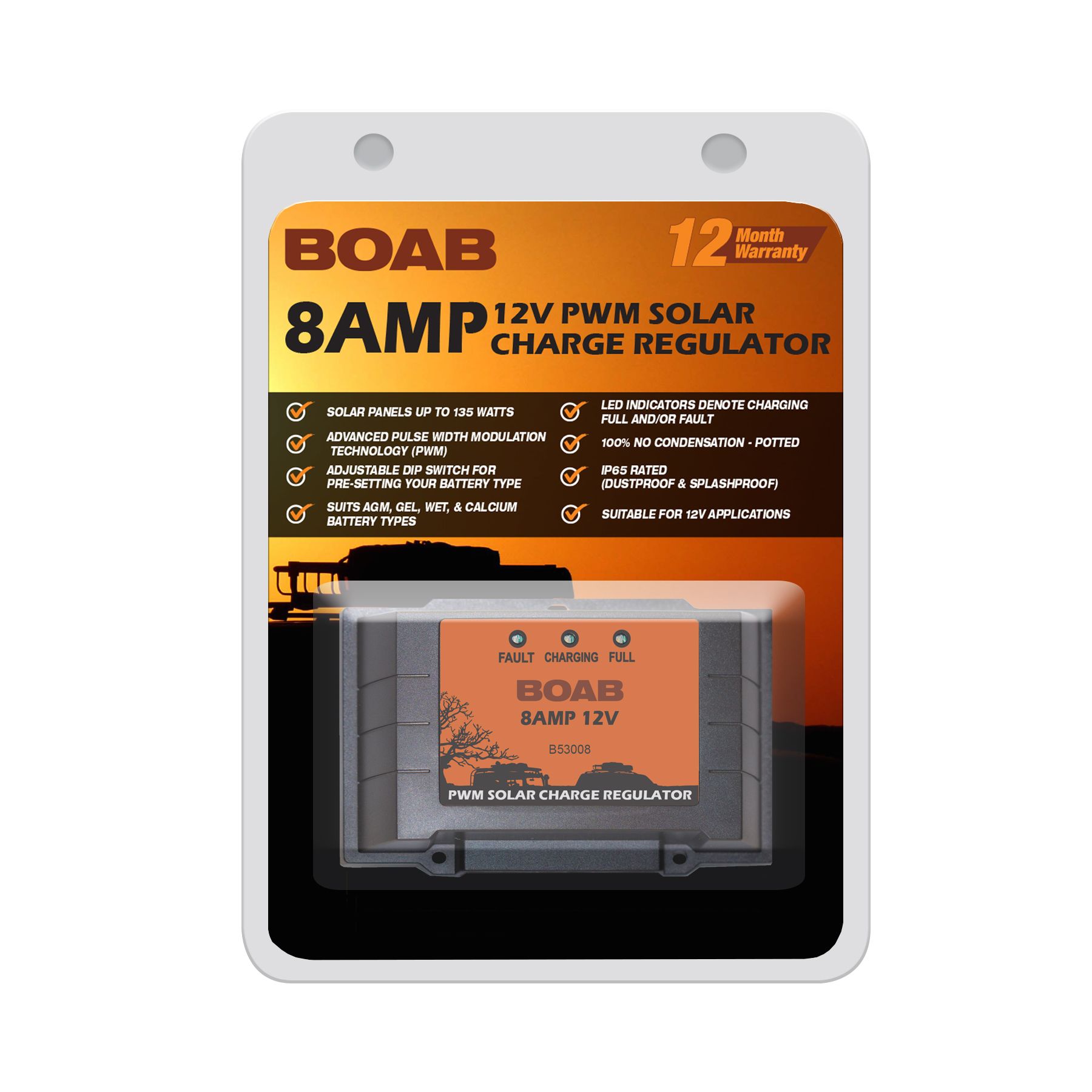 BOAB Off-Road 8A/12V PWM Solar Charge Regulator